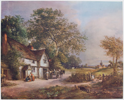 vintage calendar art with cottages, cabins, etc. circa 1930s-1940s